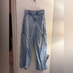 American Eagle Outfitters High Rise Wide Leg Light Blue Cargo Jeans